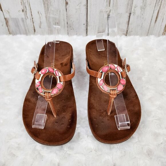 Vionic Ricci Brown Leather Rhinestone Sandals Size 7 - Picture 5 of 9